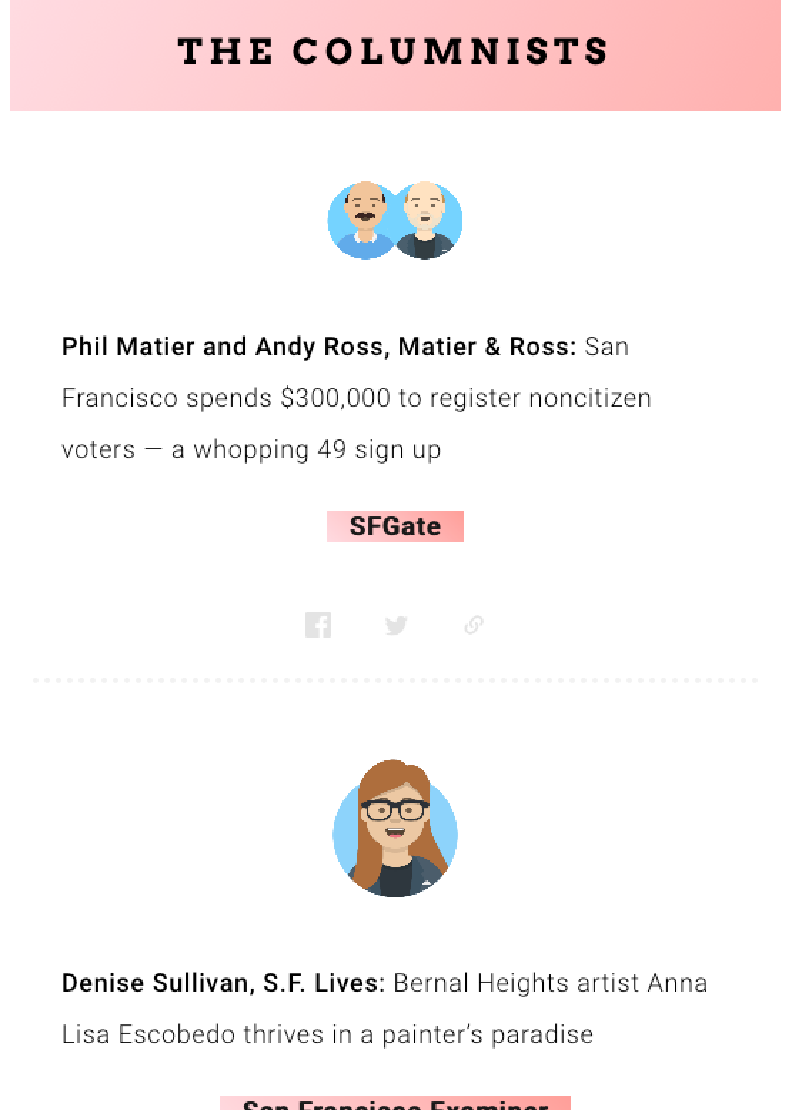 A screenshot of the columnists section of a newsletter